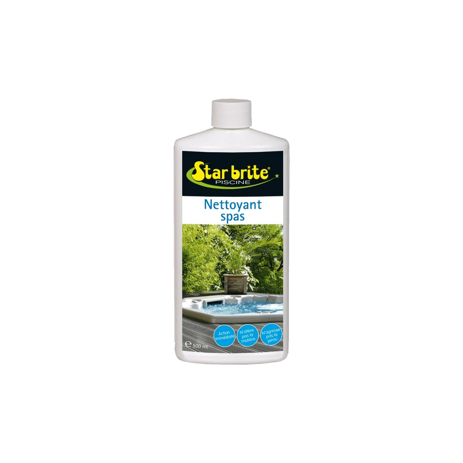 Produit nettoyant pour spa et équipements aquatiques avec action dégraissante.