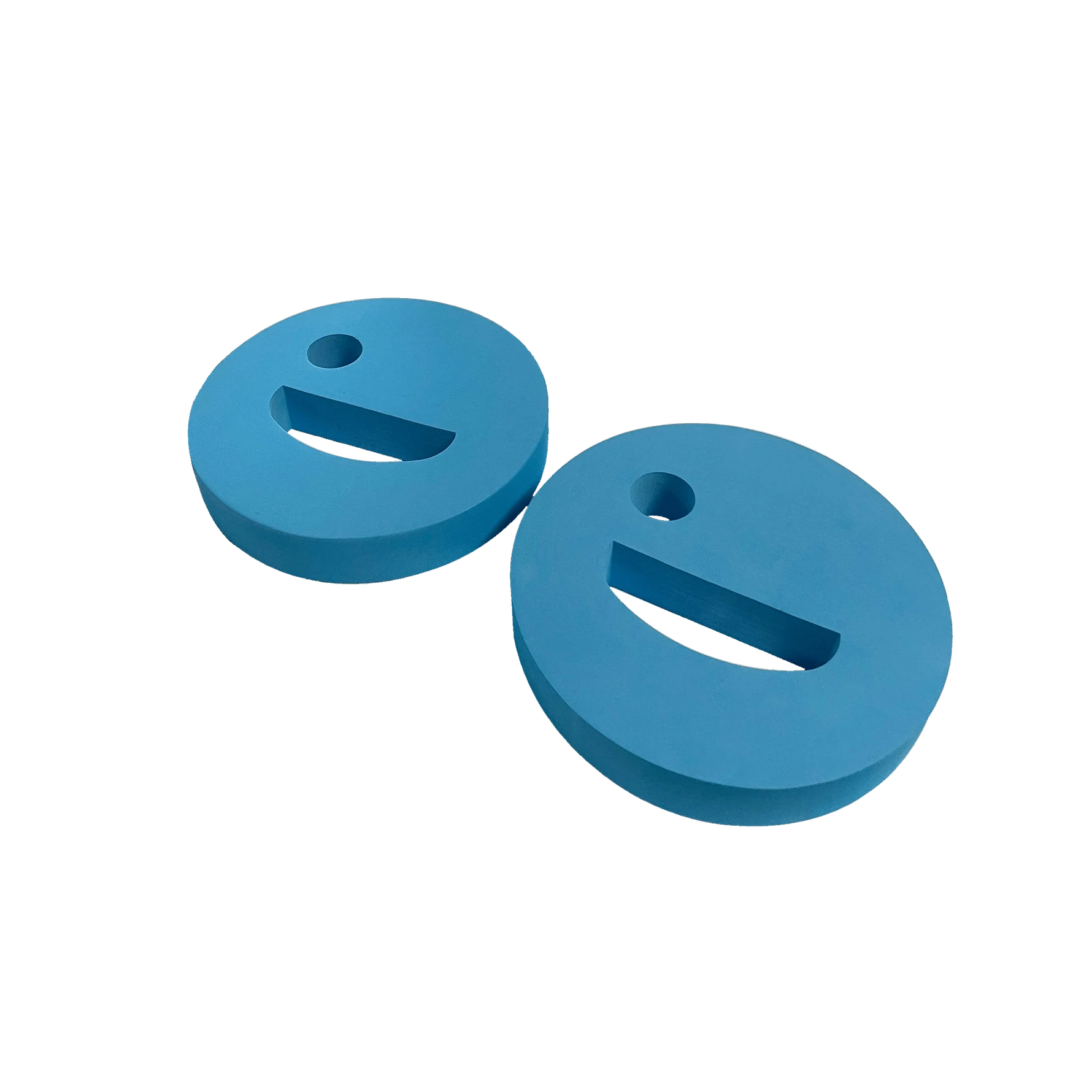 Paire de disques aquatiques avec design smiley pour exercices ludiques.
